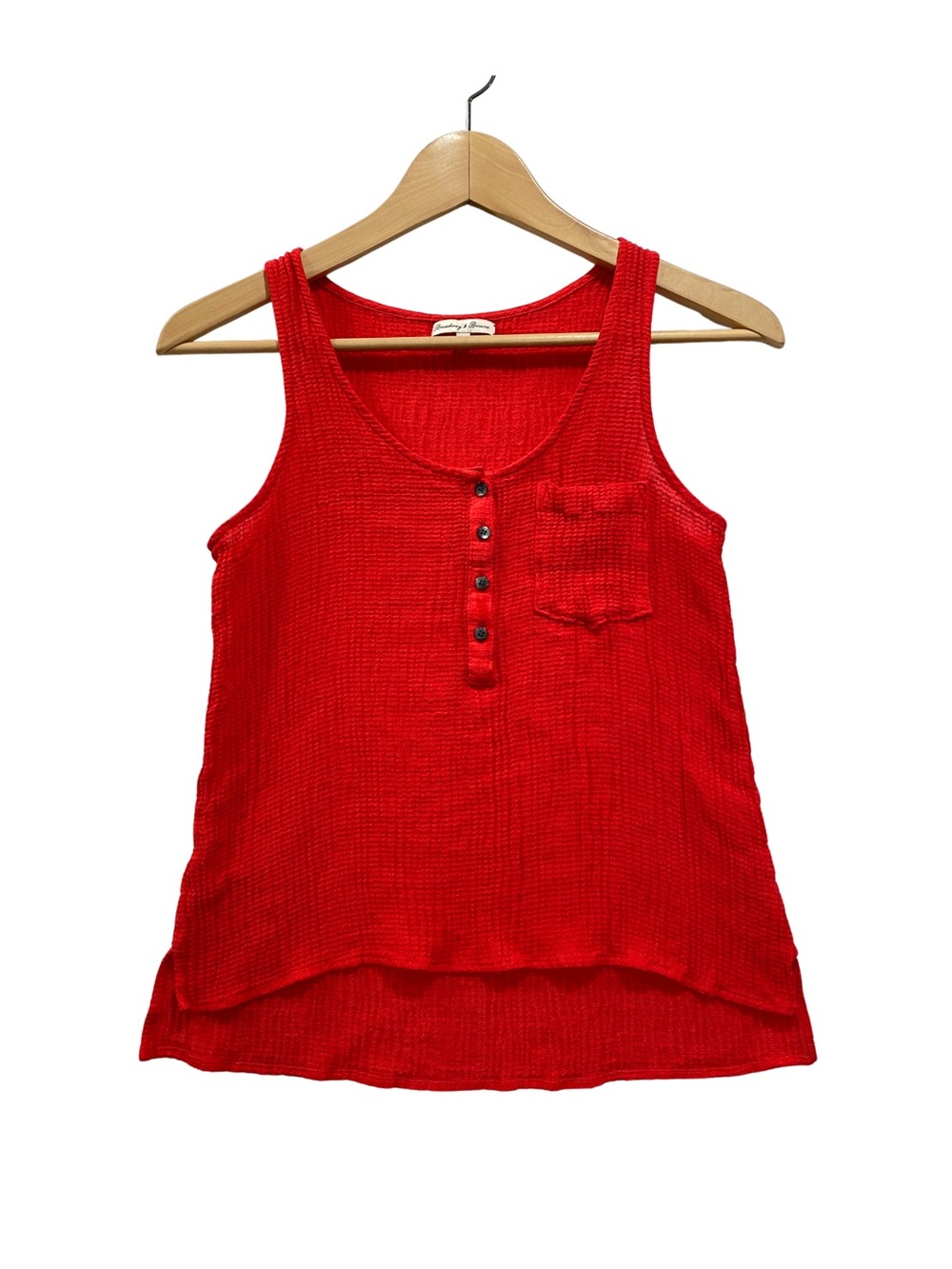 Broadway & Broome Madewell Red Silk Blend Henley Tank Top Pocket Women’s Small